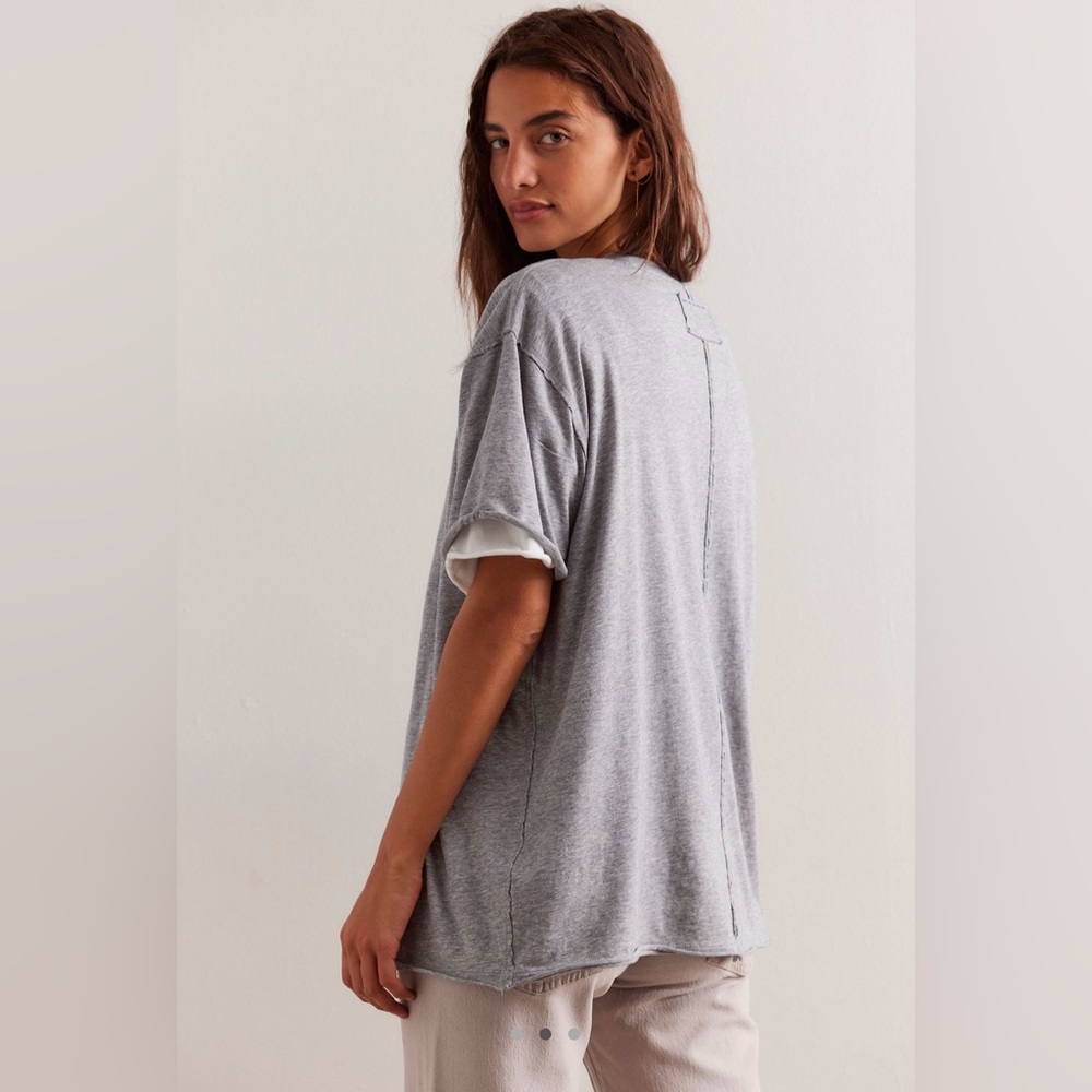 We The Free Nina Short Sleeve Tee Heather Gray Oversized Crew Neck Free People - Picture 2 of 5